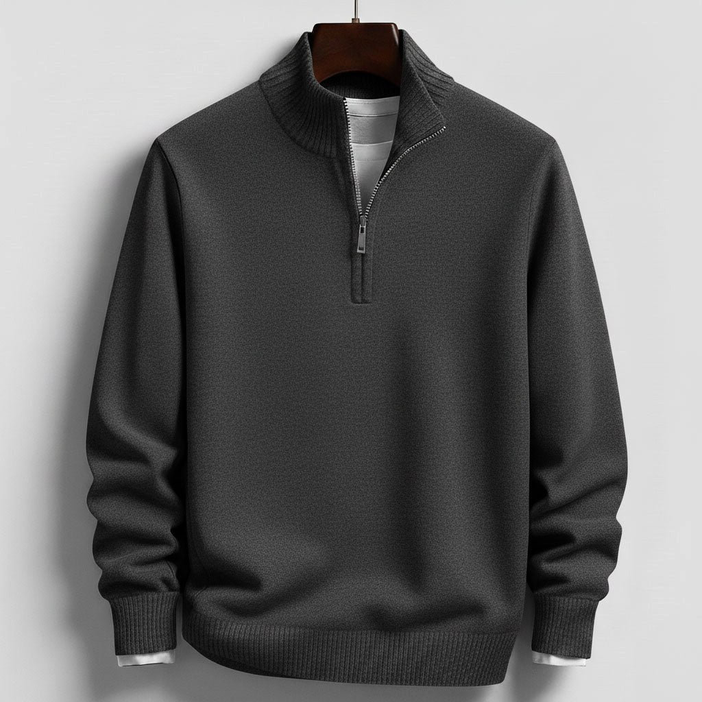 Burkhard | Men's Jumper with Zip, Structured Jumper | My Sweet Wardrobe | Black