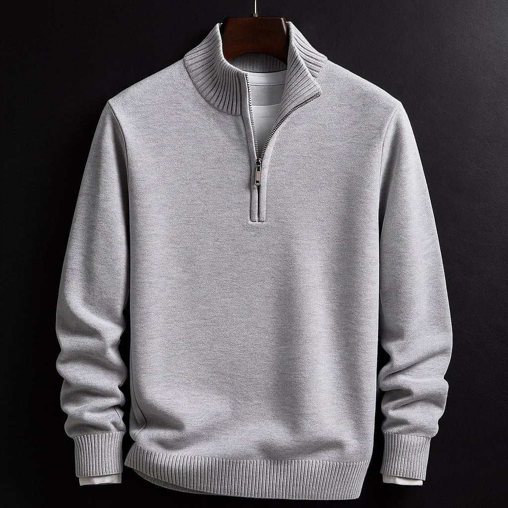 Burkhard | Men's Jumper with Zip, Structured Jumper | My Sweet Wardrobe | Black