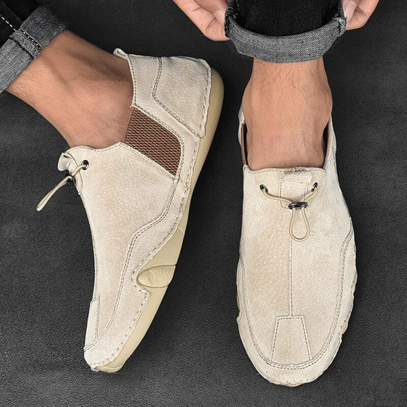 Caleb | Men's Slip-On Shoes with Elastic Side Panels, Casual Slip-On Shoes | Dressific | Beige