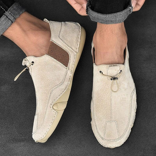 Caleb | Men's Slip-On Shoes with Elastic Side Panels, Casual Slip-On Shoes | Dressific | Beige