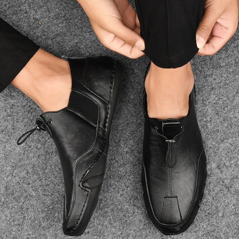Caleb | Men's Slip-On Shoes with Elastic Side Panels, Casual Slip-On Shoes | Dressific | Black