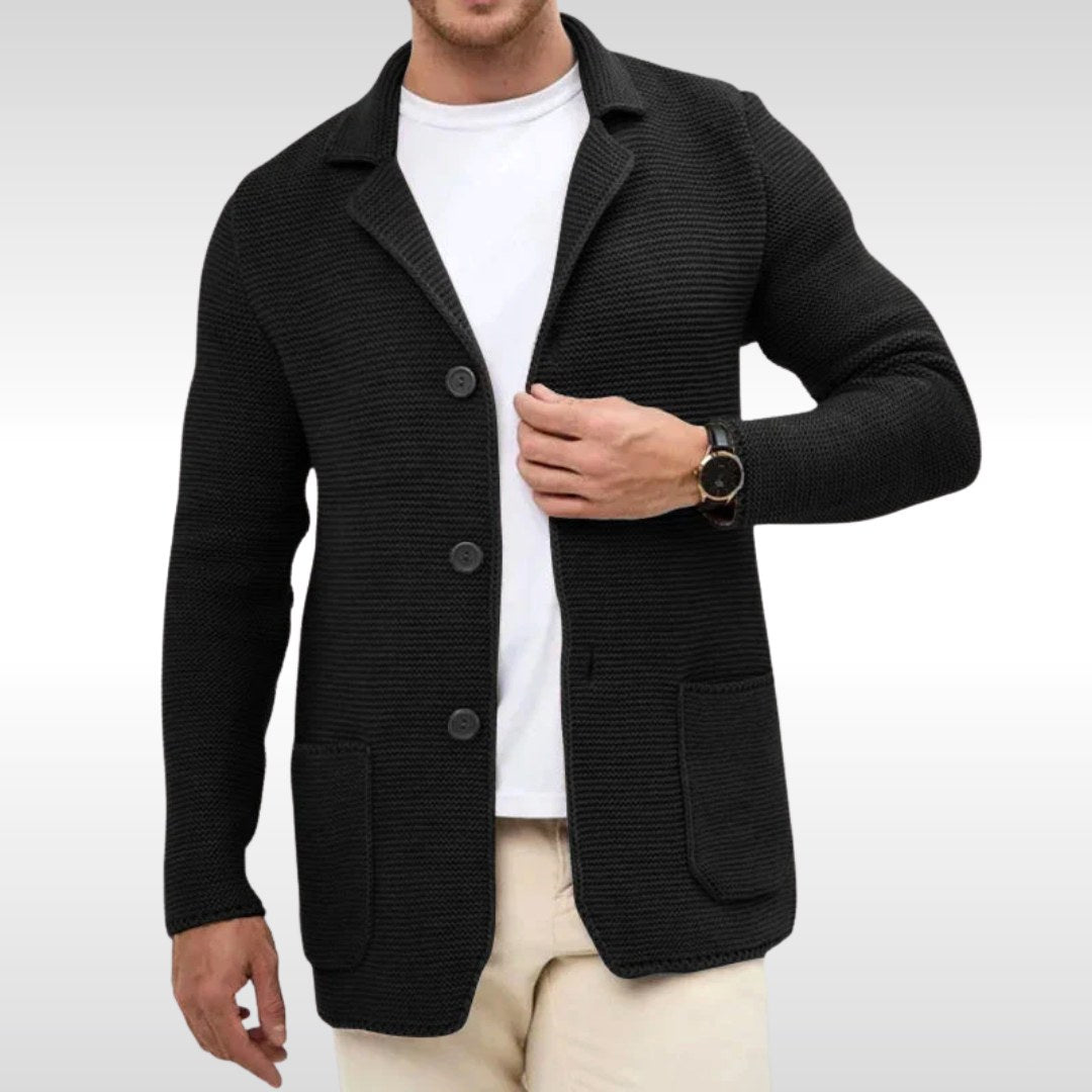 Caleb | Men's Textured Knit Cardigan, Relaxed-Fit Everyday Cardigan | My Sweet Wardrobe | Black