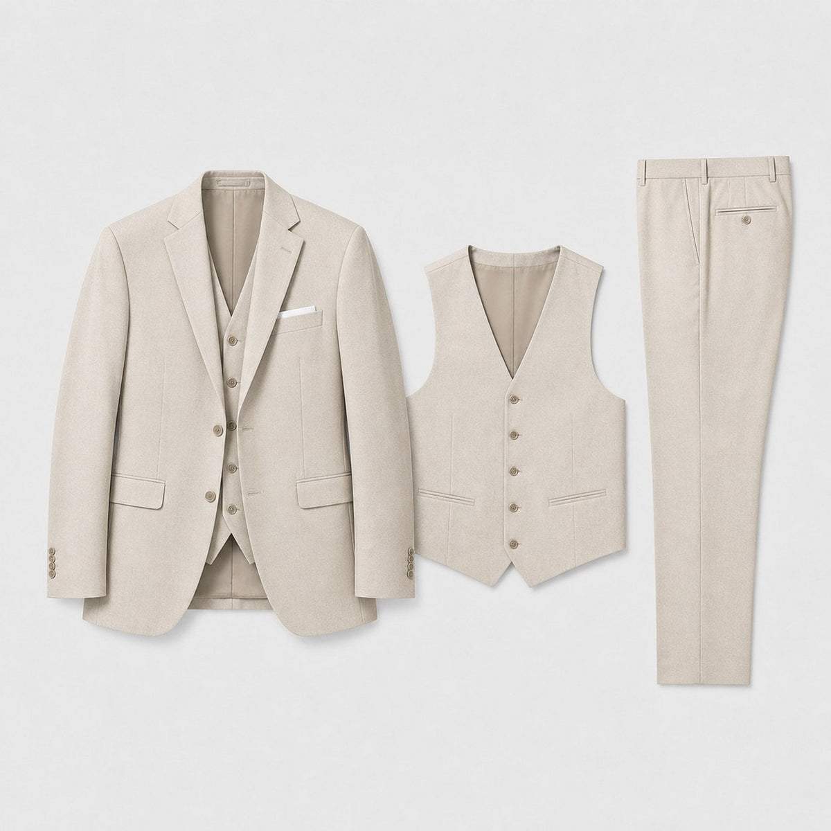Callum | Men's Linen Three-Piece Suit with Waistcoat, Tailored Blazer Suit | My Sweet Wardrobe | Beige