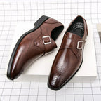 Cameron | Men's Dress Shoes with Single Strap Buckle, Formal Strap Loafers | Dressific | Brown