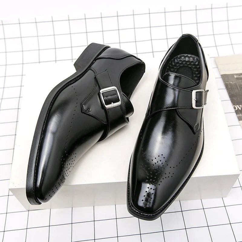 Cameron | Men's Dress Shoes with Single Strap Buckle, Formal Strap Loafers | Dressific | Black