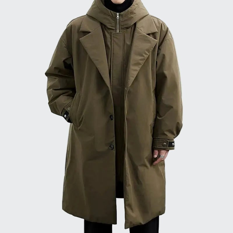 Cameron | Men's Hooded Mid-Length Trench Coat, Structured Autumn Coat | My Sweet Wardrobe