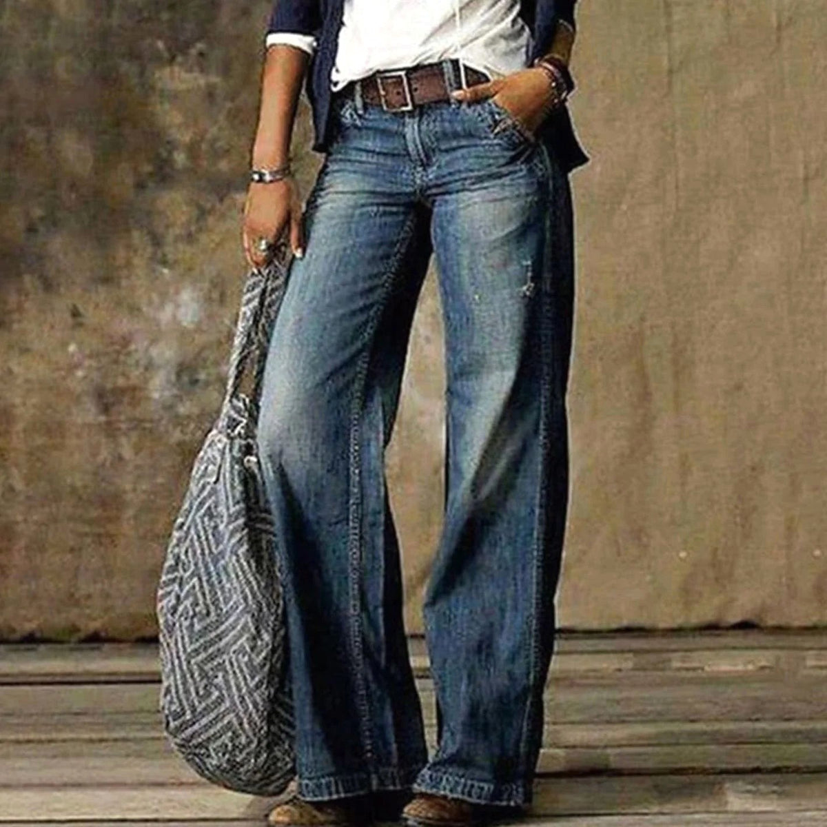 Camille | Women's High-Waist Wide-Leg Jeans, Relaxed Straight Denim Jeans | Dressific | Blue