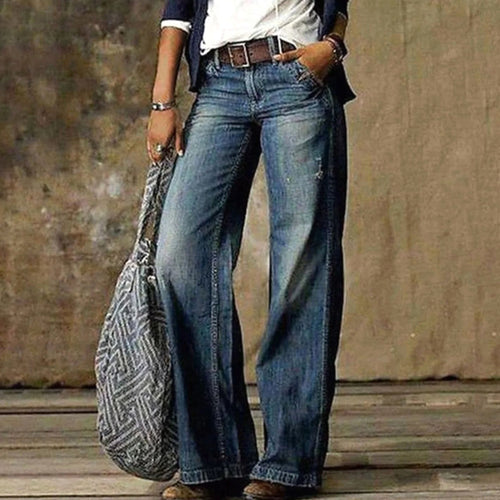 Camille | Women's High-Waist Wide-Leg Jeans, Relaxed Straight Denim Jeans | Dressific | Blue