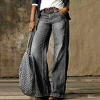 Camille | Women's High-Waist Wide-Leg Jeans, Relaxed Straight Denim Jeans | Dressific | Light Grey