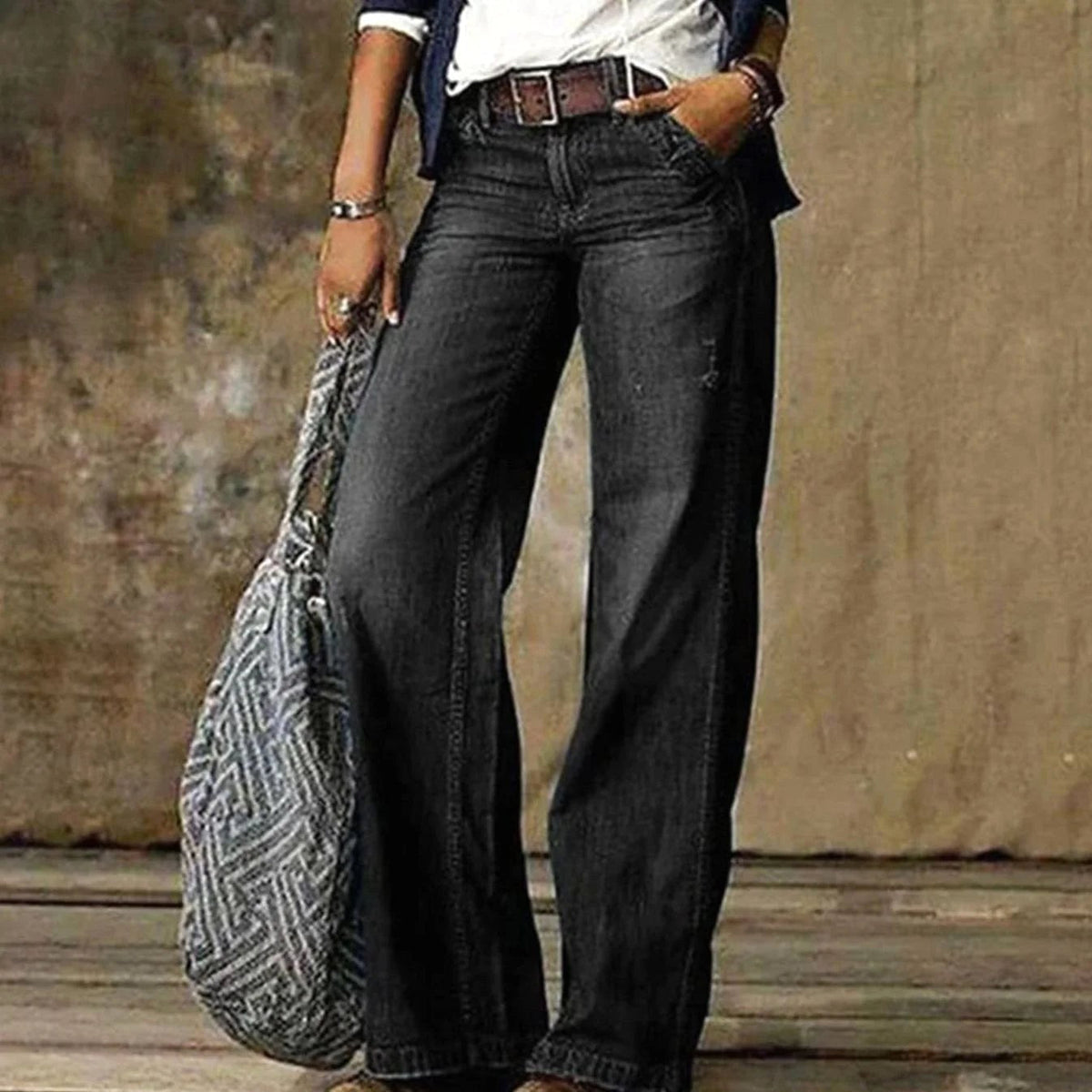 Camille | Women's High-Waist Wide-Leg Jeans, Relaxed Straight Denim Jeans | Dressific | Grey
