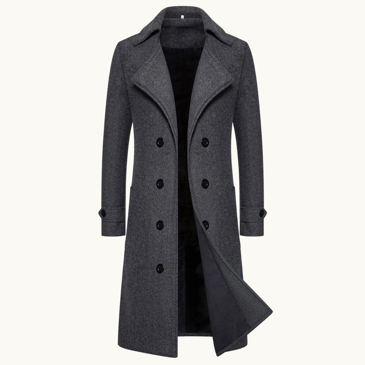 Carson | Men's Double Breasted Wool Trench Coat, Long Tailored Coat | My Sweet Wardrobe | Dark Grey