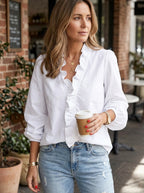 Celeste | Women's Ruffle V-Neck Blouse, Long-Sleeve Casual Blouse | My Sweet Wardrobe