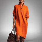 Celine | Women's Wool Mix Knit Polo Dress, Quarter-Button Midi Dress | My Sweet Wardrobe