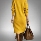 Celine | Women's Wool Mix Knit Polo Dress, Quarter-Button Midi Dress | My Sweet Wardrobe