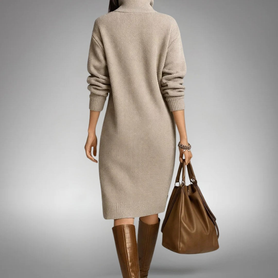 Celine | Women's Wool Mix Knit Polo Dress, Quarter-Button Midi Dress | My Sweet Wardrobe