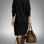 Celine | Women's Wool Mix Knit Polo Dress, Quarter-Button Midi Dress | My Sweet Wardrobe