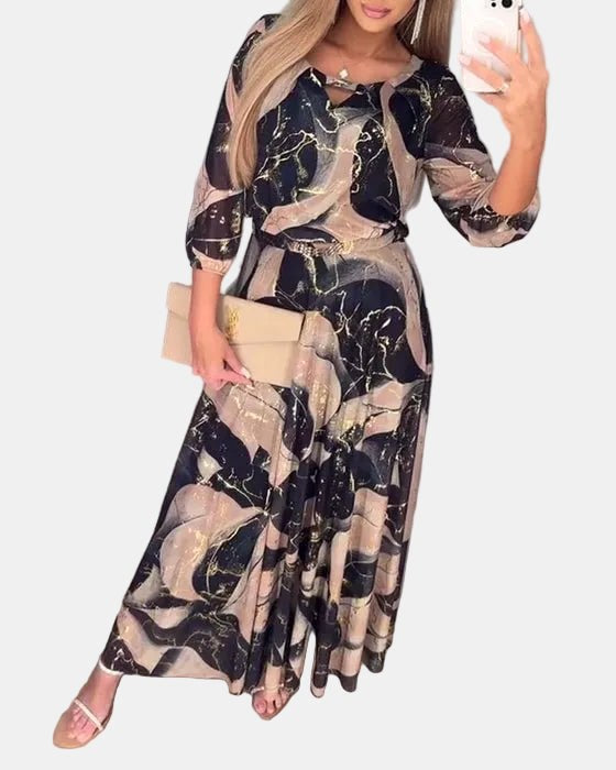 Charlotte | Women's Patterned Chiffon Dress, Three-Quarter Sleeve Dress | My Sweet Wardrobe
