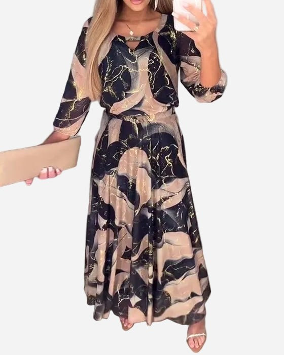 Charlotte | Women's Patterned Chiffon Dress, Three-Quarter Sleeve Dress | My Sweet Wardrobe