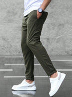 Christian | Men's Slim Fit Trousers with Drawstring, Dark Blue Chinos | My Sweet Wardrobe | Army Green