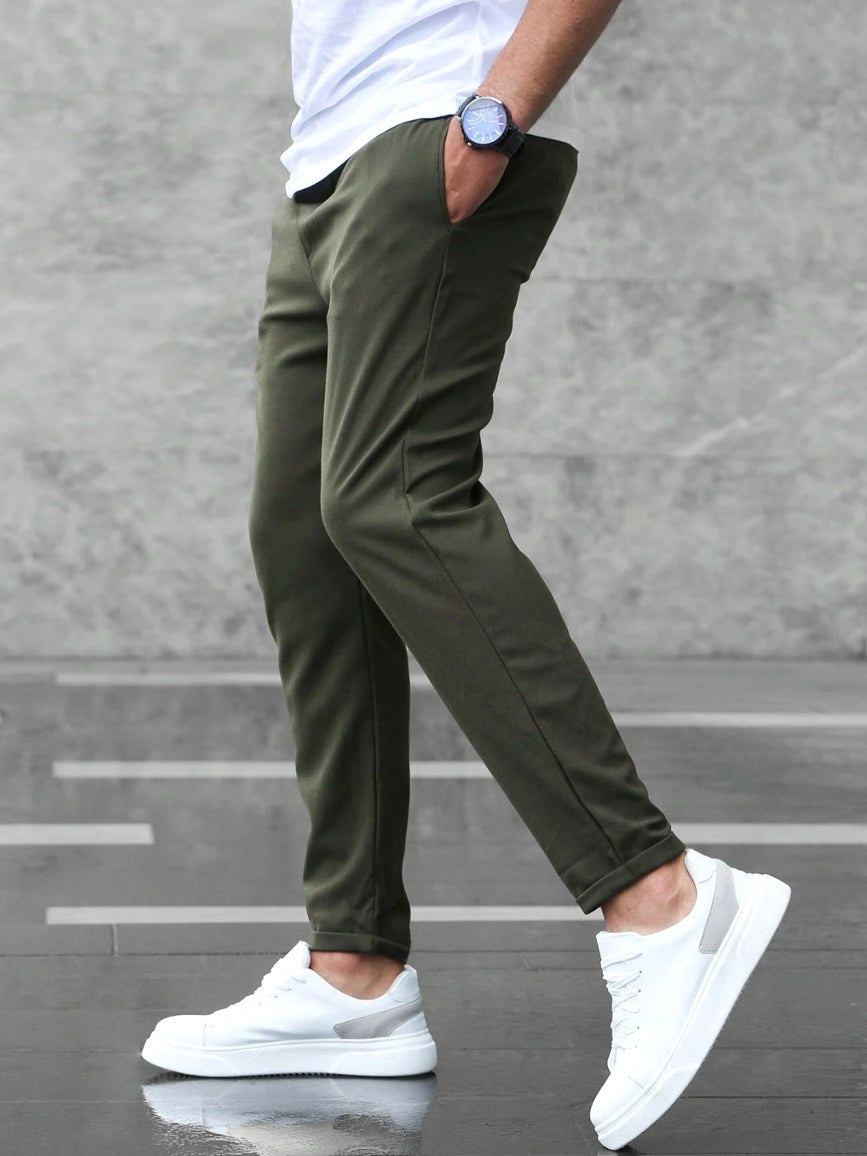 Christian | Men's Slim Fit Trousers with Drawstring, Dark Blue Chinos | My Sweet Wardrobe | Army Green