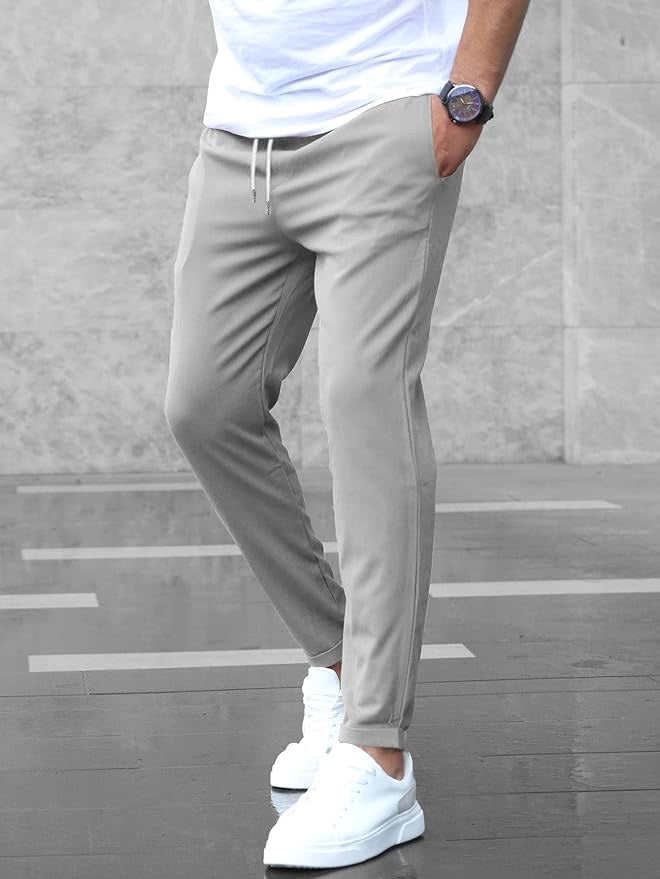Christian | Men's Slim Fit Trousers with Drawstring, Dark Blue Chinos | My Sweet Wardrobe | Black