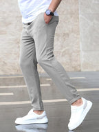 Christian | Men's Slim Fit Trousers with Drawstring, Dark Blue Chinos | My Sweet Wardrobe | Grey