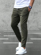 Christian | Men's Slim Fit Trousers with Drawstring, Dark Blue Chinos | My Sweet Wardrobe | Army Green