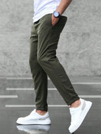 Christian | Men's Slim Fit Trousers with Drawstring, Dark Blue Chinos | My Sweet Wardrobe | Army Green