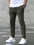 Christian | Men's Slim Fit Trousers with Drawstring, Dark Blue Chinos | My Sweet Wardrobe | Army Green