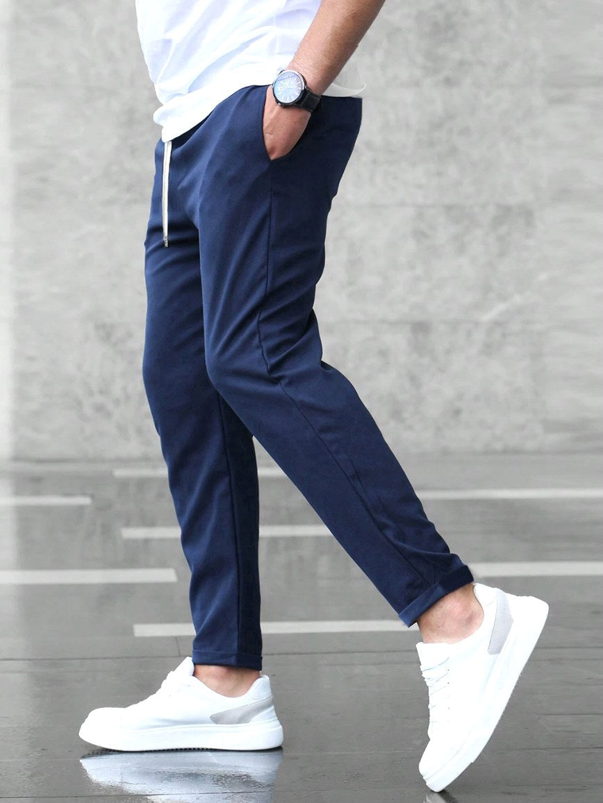 Christian | Men's Slim Fit Trousers with Drawstring, Dark Blue Chinos | My Sweet Wardrobe | Black