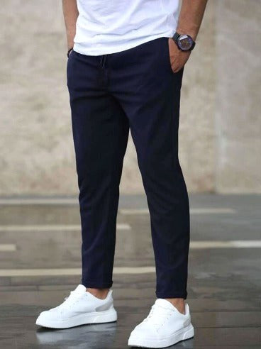Christian | Men's Slim Fit Trousers with Drawstring, Dark Blue Chinos | My Sweet Wardrobe | Black
