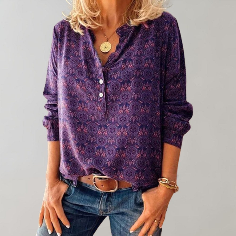 Clara | Women's Bohemian Print Blouse, Fluid Cut Shirt | My Sweet Wardrobe