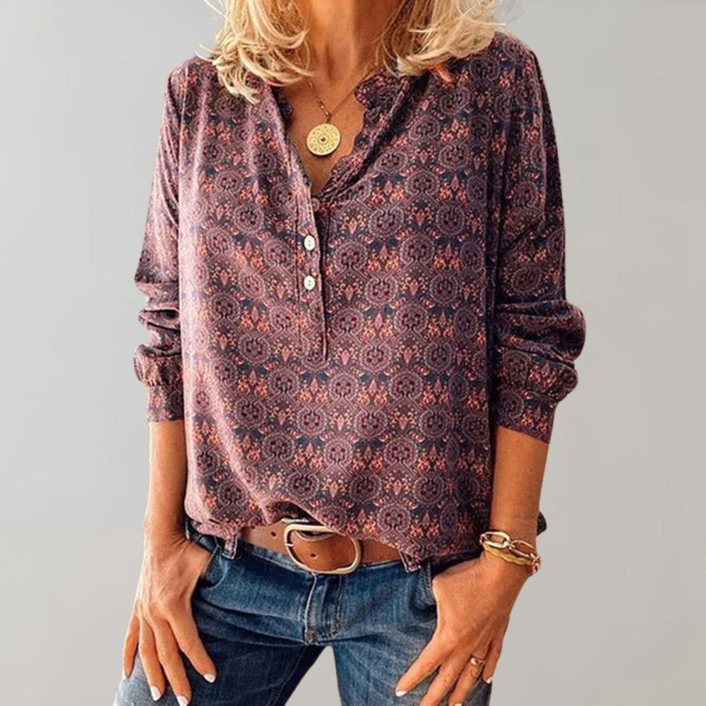 Clara | Women's Bohemian Print Blouse, Fluid Cut Shirt | My Sweet Wardrobe