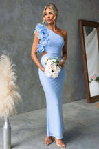Claudine | Women's One-Shoulder Maxi Dress with Ruffled Detail, Fitted Evening Dress | My Sweet Wardrobe