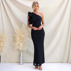 Claudine | Women's One-Shoulder Maxi Dress with Ruffled Detail, Fitted Evening Dress | My Sweet Wardrobe | Pink