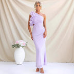 Claudine | Women's One-Shoulder Maxi Dress with Ruffled Detail, Fitted Evening Dress | My Sweet Wardrobe | Sky Blue