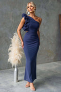 Claudine | Women's One-Shoulder Maxi Dress with Ruffled Detail, Fitted Evening Dress | My Sweet Wardrobe | Green