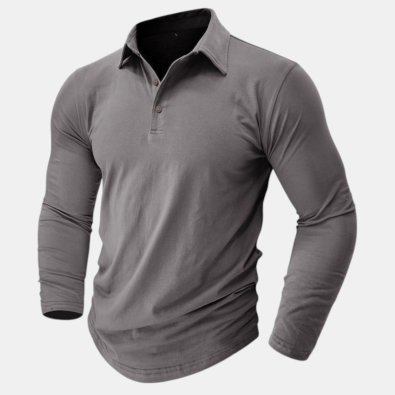 Claus | Men's Long-Sleeve Polo Shirt, Modern Polo Shirt | My Sweet Wardrobe | Grey