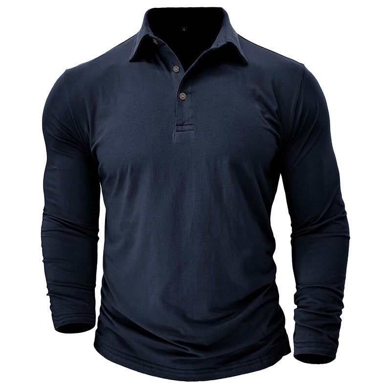 Claus | Men's Long-Sleeve Polo Shirt, Modern Polo Shirt | My Sweet Wardrobe | Navy Blue