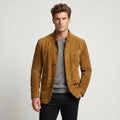 Clayton | Men's Single-Breasted Suede Blazer Jacket, Casual Smart Coat | My Sweet Wardrobe | Blue