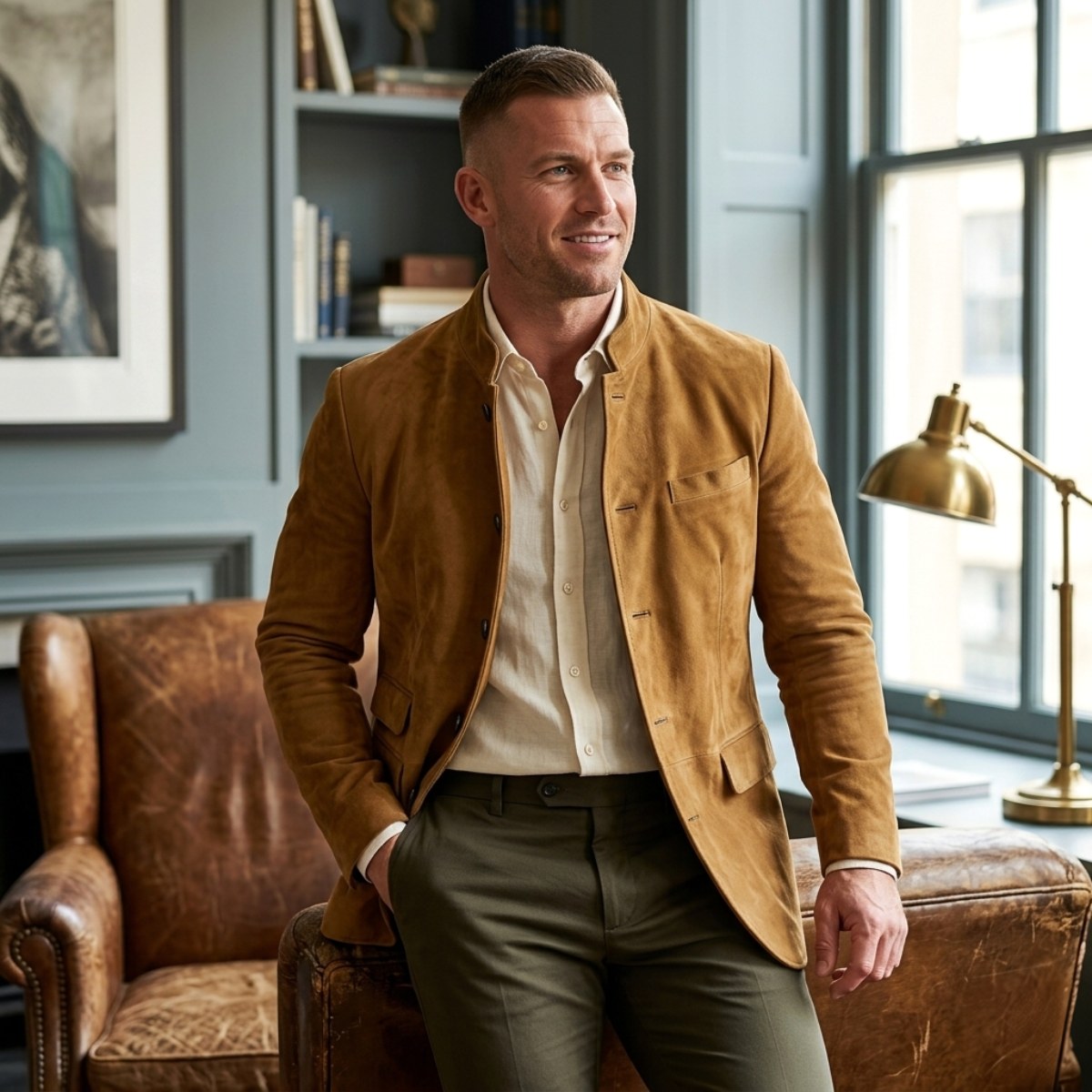 Clayton | Men's Single-Breasted Suede Blazer Jacket, Casual Smart Coat | My Sweet Wardrobe