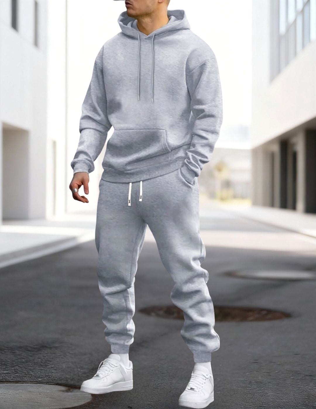 Clive | Men's Hooded Loungewear Set with Joggers, Comfortable Two-Piece Set | My Sweet Wardrobe | Grijs