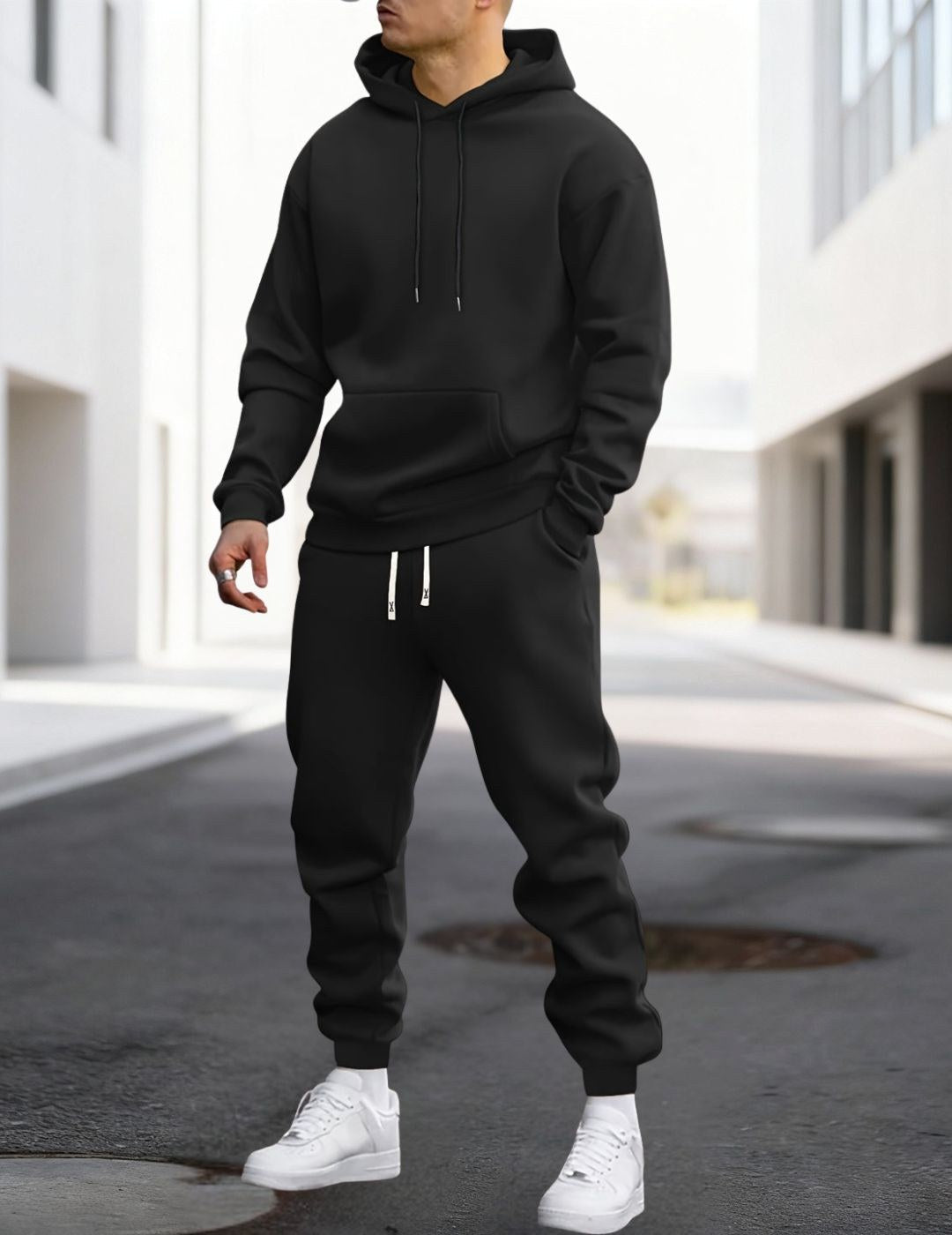 Clive | Men's Hooded Loungewear Set with Joggers, Comfortable Two-Piece Set | My Sweet Wardrobe | Zwart