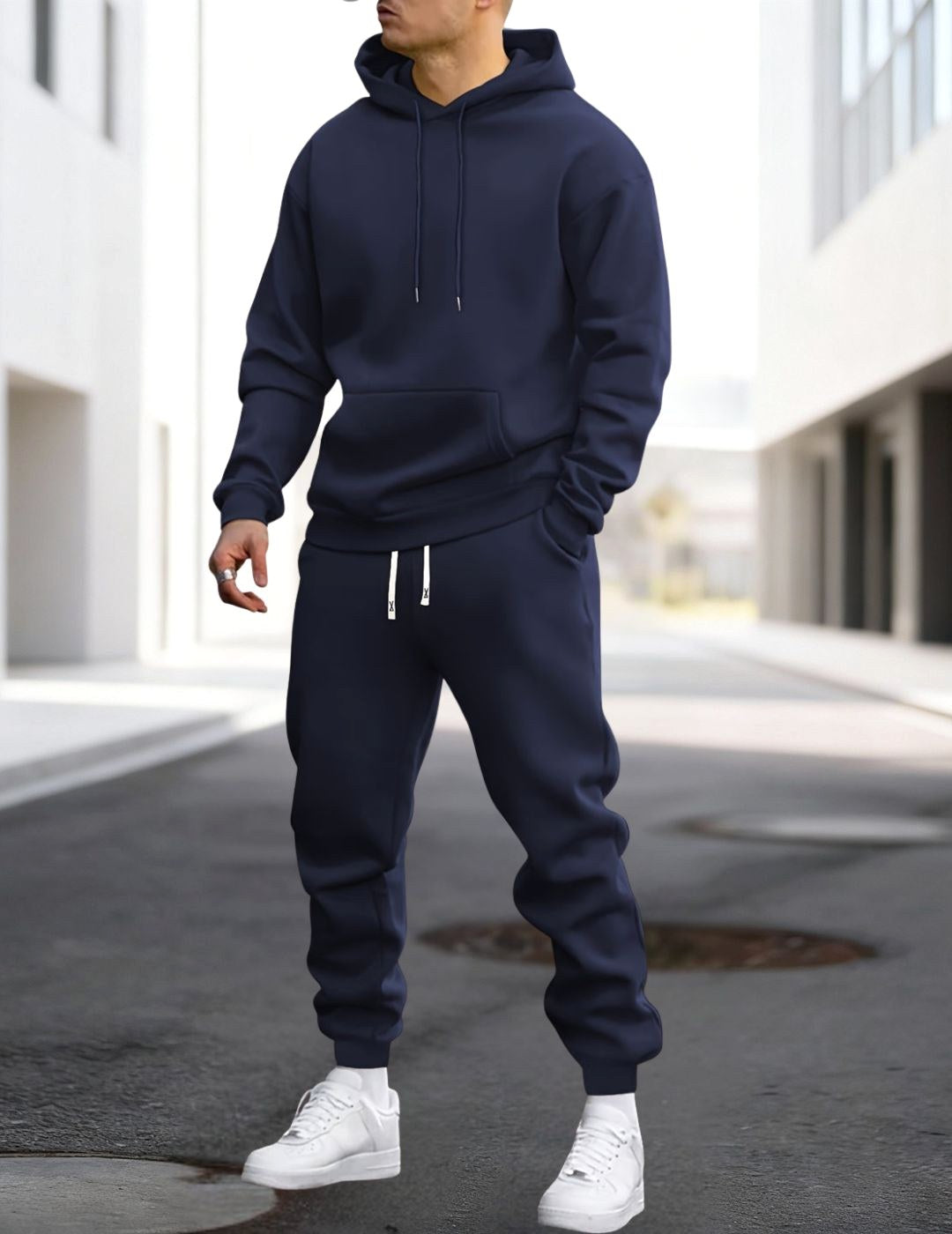 Clive | Men's Hooded Loungewear Set with Joggers, Comfortable Two-Piece Set | My Sweet Wardrobe | Donkerblauw