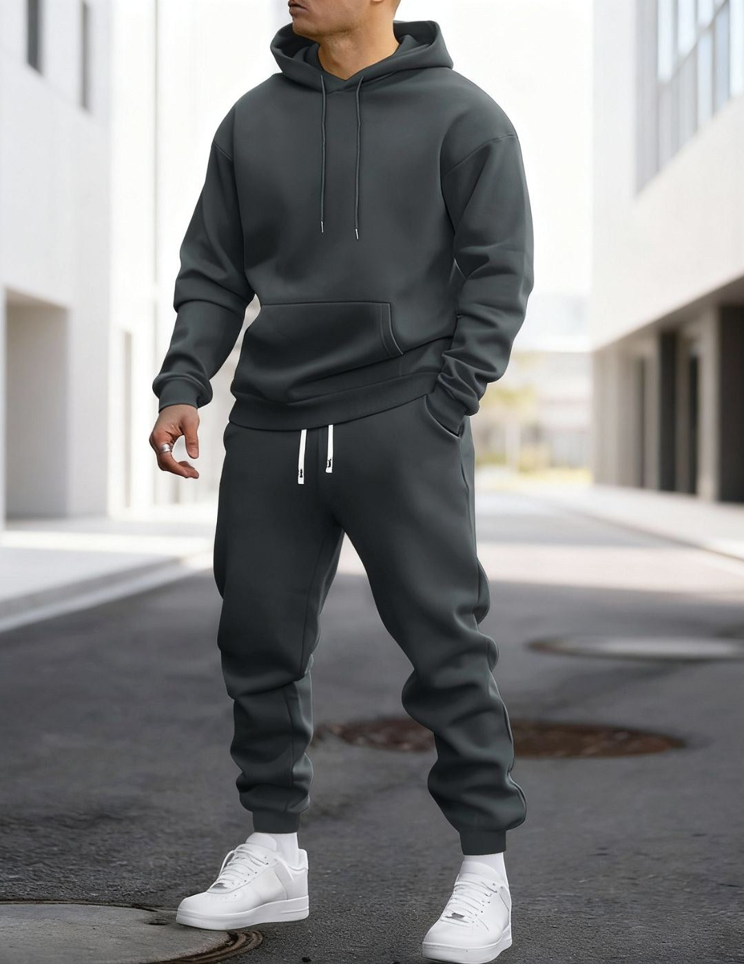 Clive | Men's Hooded Loungewear Set with Joggers, Comfortable Two-Piece Set | My Sweet Wardrobe | Donkergrijs