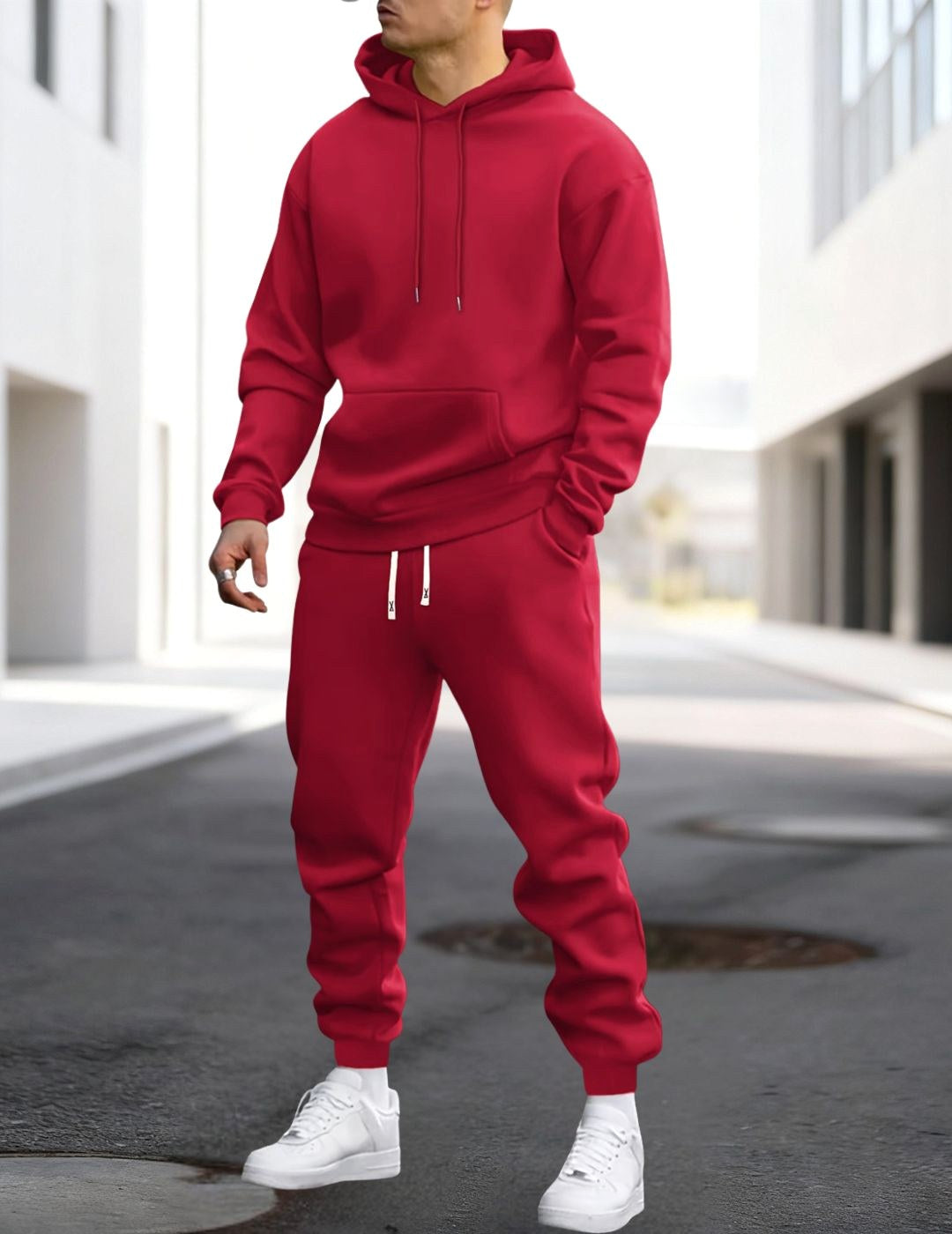 Clive | Men's Hooded Loungewear Set with Joggers, Comfortable Two-Piece Set | My Sweet Wardrobe | Rood