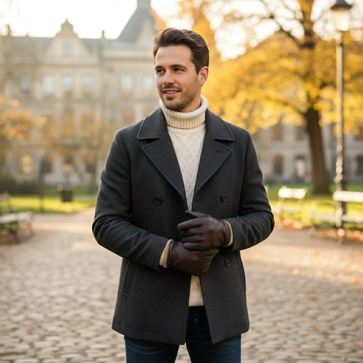 Cody | Men's Faux Leather Winter Driving Gloves, Wool-Lined Warm Gloves | Dressific