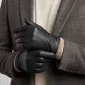 Cody | Men's Faux Leather Winter Driving Gloves, Wool-Lined Warm Gloves | Dressific | Brown