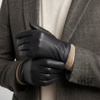 Cody | Men's Faux Leather Winter Driving Gloves, Wool-Lined Warm Gloves | Dressific | Brown