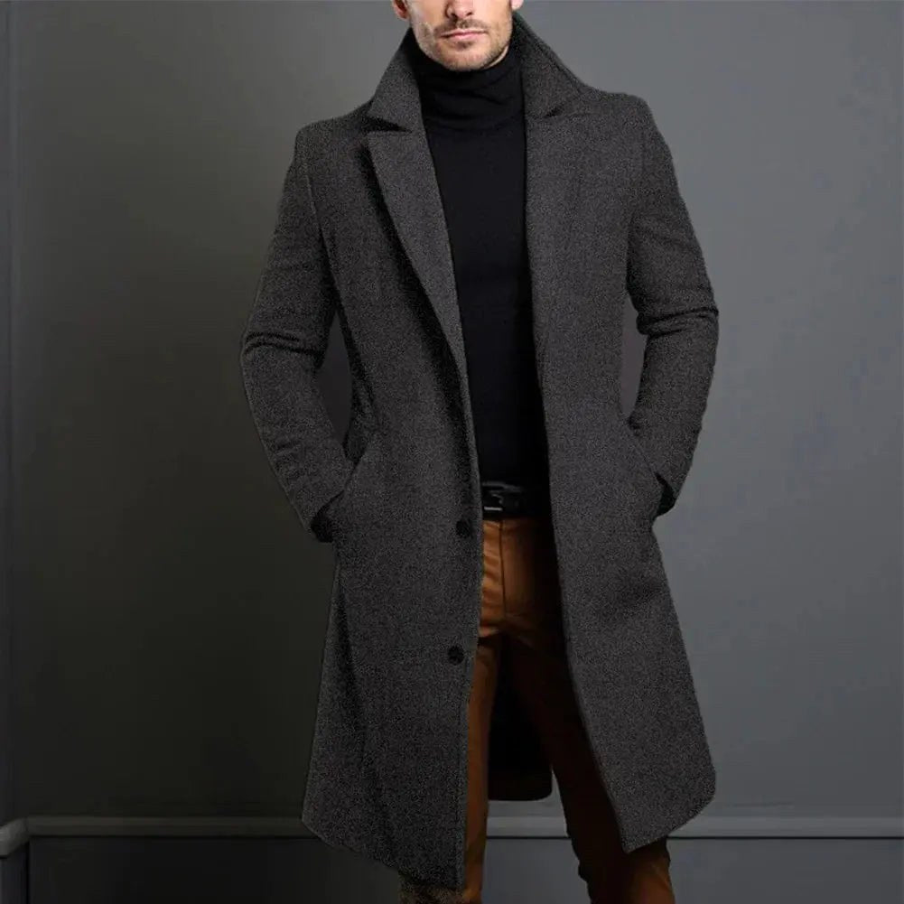 Cole | Men's Slim-Fit Long Overcoat, Tailored Autumn Coat | My Sweet Wardrobe | Black